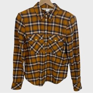 Veronica Beard Brown Plaid Barnette Button Down Flannel Shirt Size 4